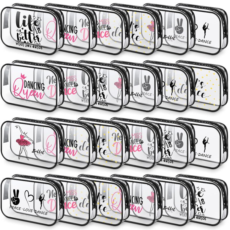 Abbylike 24 Pcs Cheer Gifts Cosmetic Bag 7 x 4.7 x 2.4'' Makeup Bag Cosmetic Toiletry Zipper Pouch Clear Zipper Case for Cheerleaders Women(Dance)