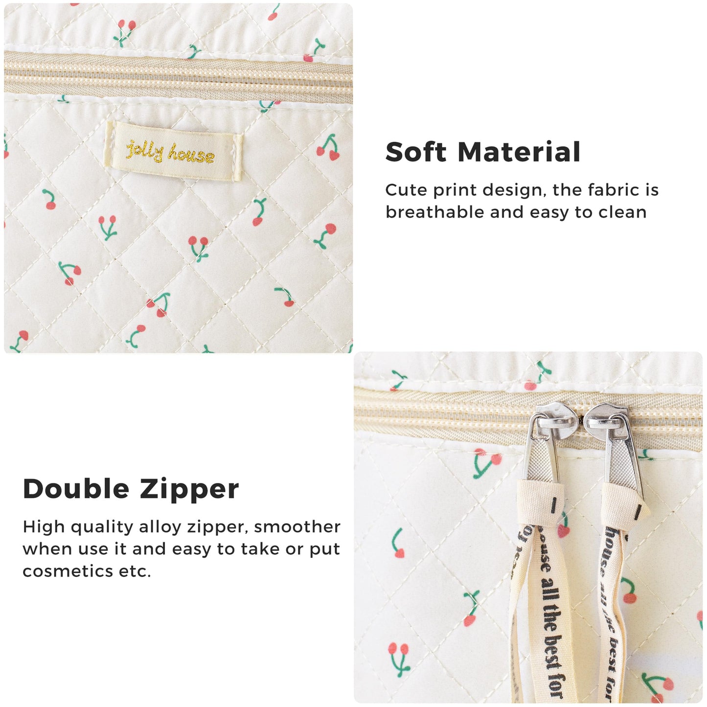 HBselect Quilted Makeup Bag, 3Pcs Cotton Large Travel Makeup Bags Organizer