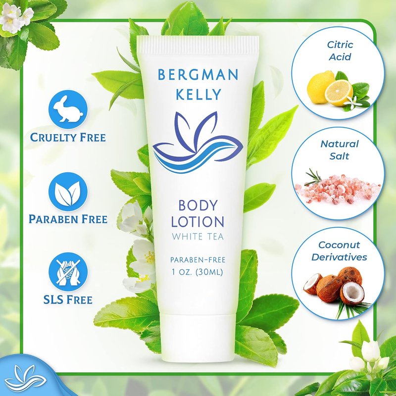 Bergman Kelly Travel Size Body Lotion - Refreshing White Tea | 1 fl oz, 100 Pack