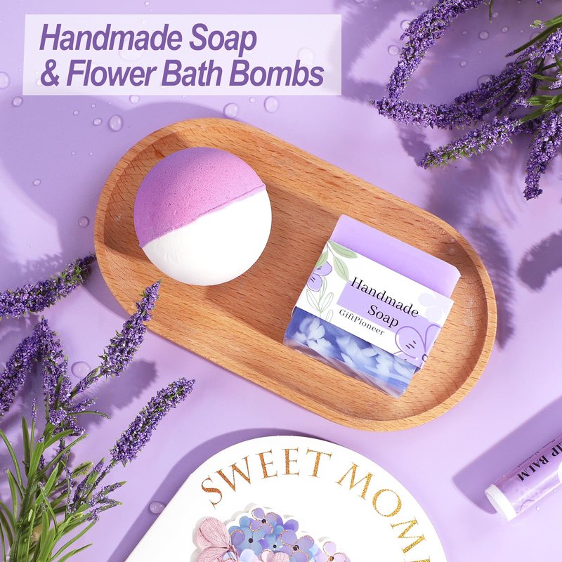 Birthday Gifts for Women, Self Care Gifts for Women, Relaxing Spa Gifts Basket Care Package w/Flannel Blanket, Mothers Day Gifts for Mom Her Best Friend Grandma Sister Wife (Purple)
