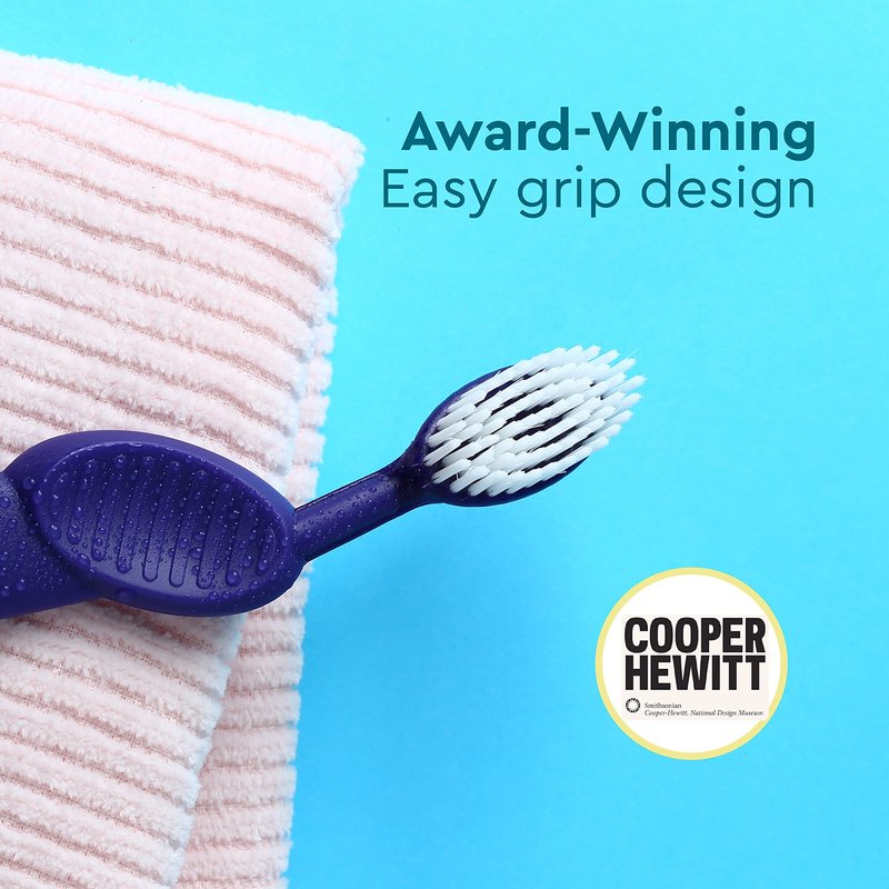 RADIUS Flex Brush with Soft Bristles Toothbrush BPA Free & ADA Accepted Designed to Improve Gum Health & Reduce Issues - Left Hand - Purple/Watermelon/Mint - Pack of 3