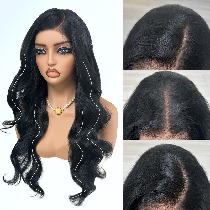 Lace Front Wig - 26-Inch Body Wave Synthetic Hair | Pre Plucked HD Lace Frontal with Baby Hair - Natural Black (1B)