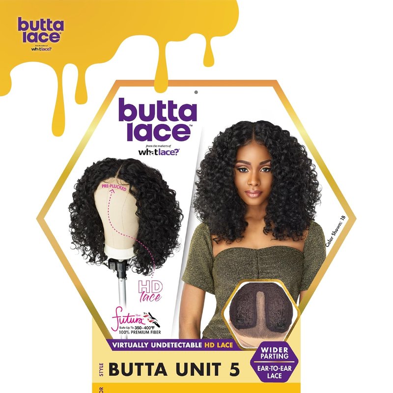 Sensationnel Butta Lace Wigs - Extra Wide 5-Inch Deep Parting Synthetic Lacefront | Glueless, Preplucked Hairline (1B Off Black)