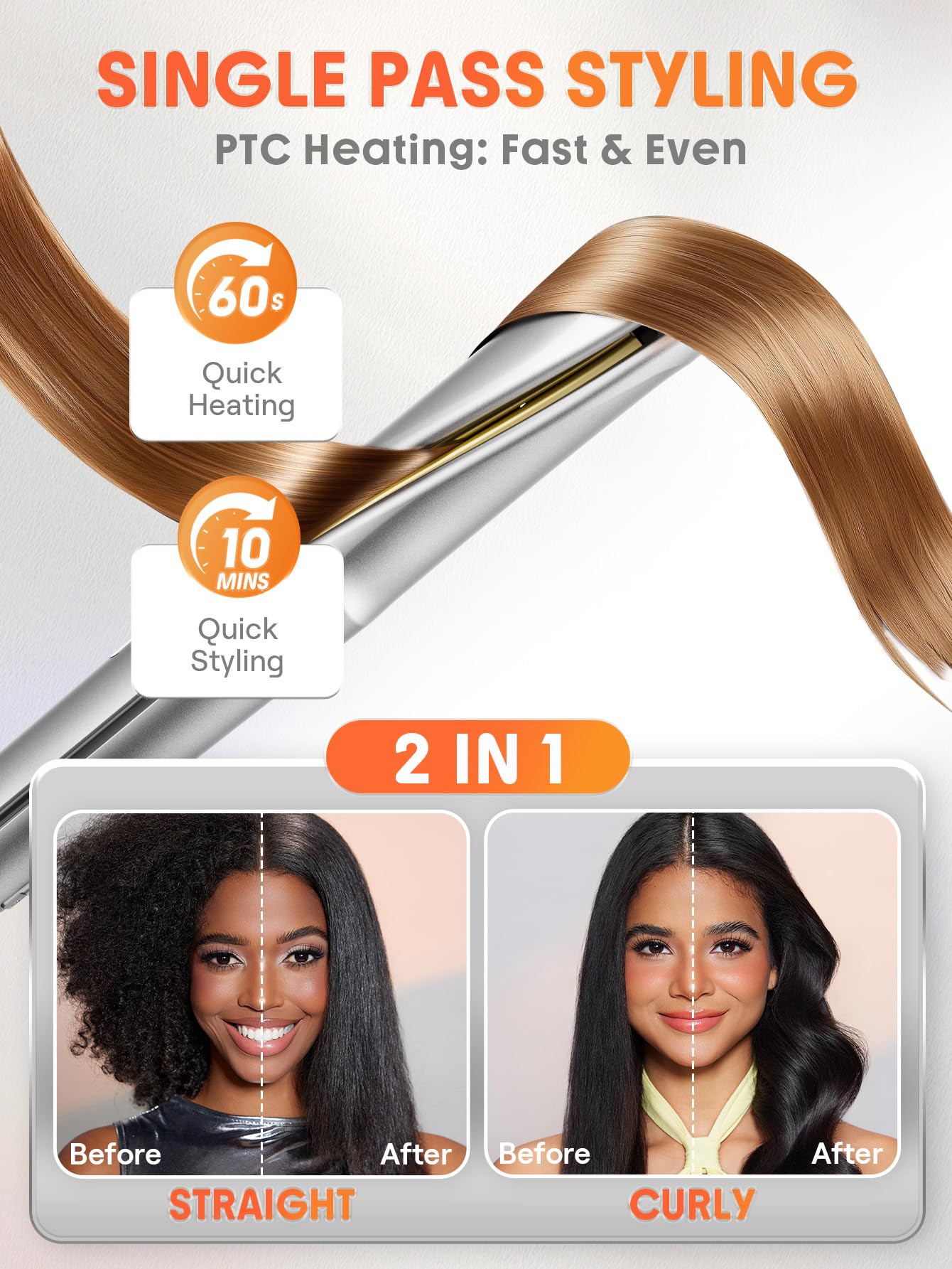 SHEGLAM Flat Iron Hair Straightener, 2-in-1 Twist Ceramic Hair Straightener and Curler, 1 inch, Fast Heating with LCD Display, Multi Styler Round Ion Flat Iron, 302-446°F, Anti-Frizz for Less Damage
