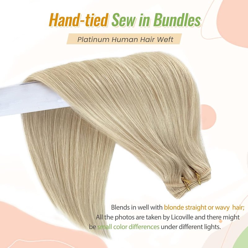 Blonde Sew-In Hair Wefts | 16-Inch Double Weft Human Hair Extensions - Thick & Full Platinum Color