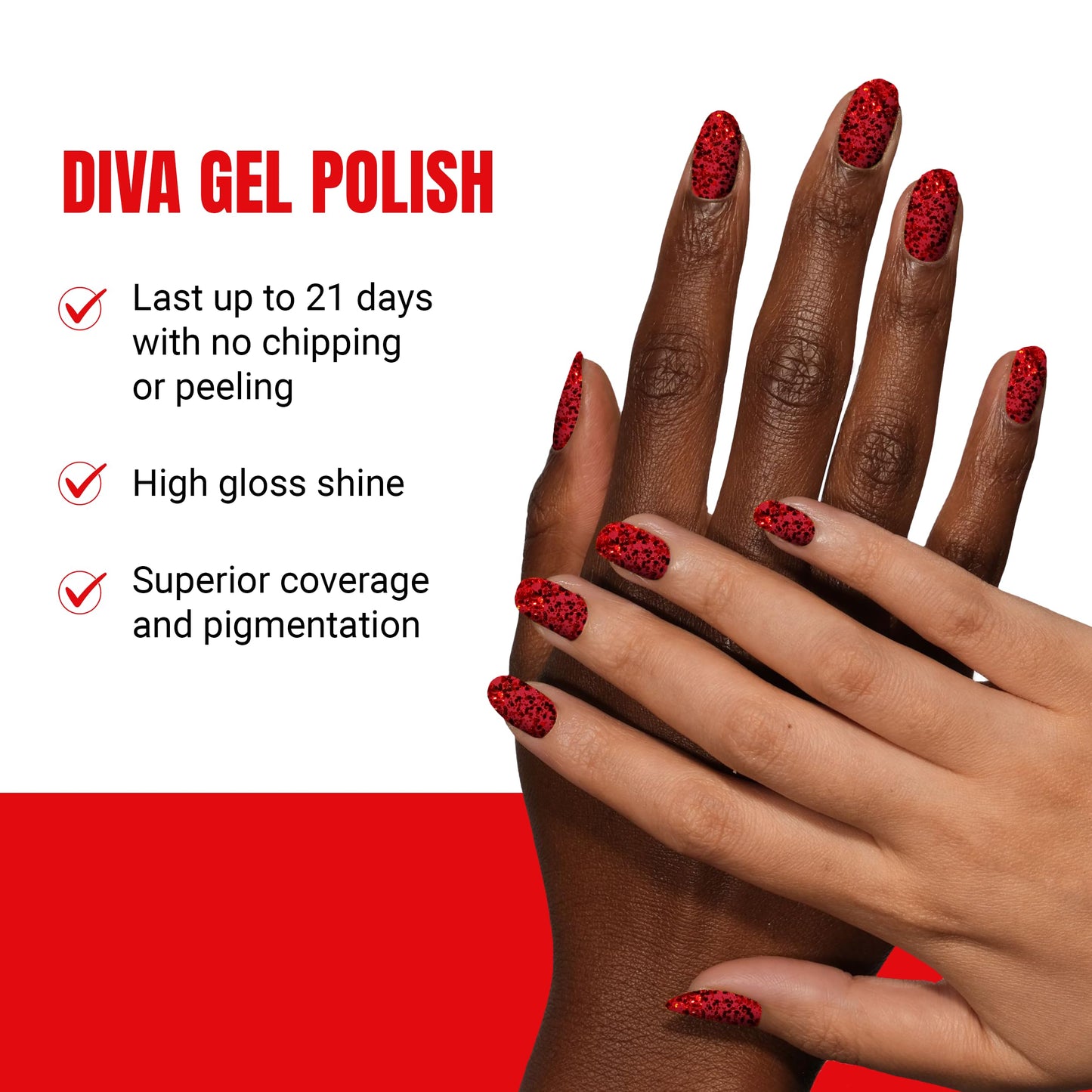 DND Gel Diva Polish Set, Mirrorball Collection, UV/LED Gel Polish and Air Dry Nail Lacquer, Matching Chip-Free Polish Duo, Red033 Firecracker, 0.5 Fl Oz Each
