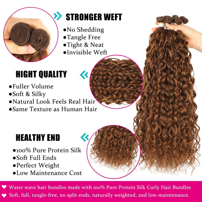 UENOKIPS Water Wave Hair Bundles 100% Pure Protein Silk Curly Bundles 18 20 22 Inch 6 Bundles 310g Synthetic Soft Natural Look Human Hair Feel Wet and Wavy Hair Extensions Brown