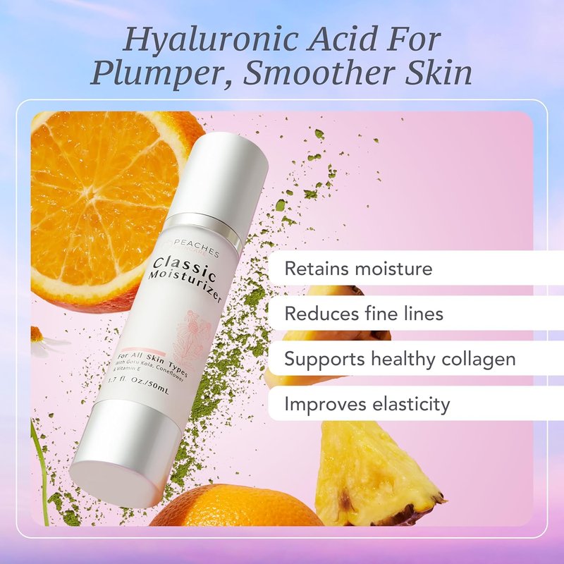 Peaches Hydrating Vegan Moisturizer - Age-Defying Daily Face Cream with Vitamin E & Gotu Kola | 1.7 oz for All Skin Types