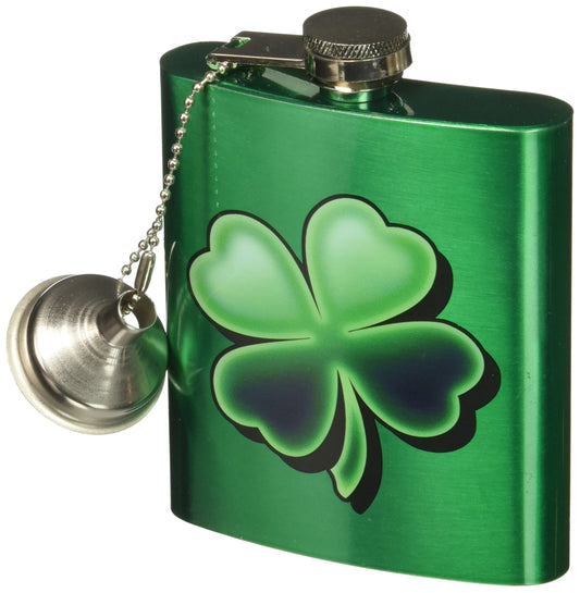 Spoontiques - St. Patrick's Day Irish Stainless Steel Hip Flask - Functional Drinkware - 7 Oz Liquid Capacity, Stainless Steel Refill Funnel - 4.75” Tall - Birthday, Bachelor or Bachelorette Party