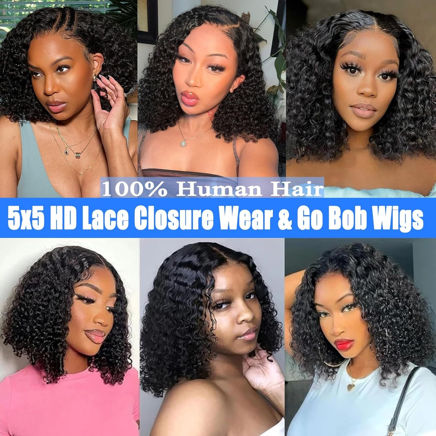 Glueless Human Hair Bob Wig - Pre Plucked Deep Wave Lace Closure | 8-Inch Curly Wig for Black Women