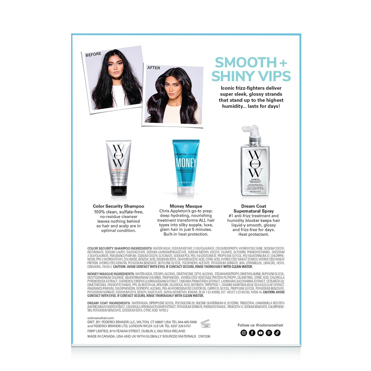 COLOR WOW Smooth + Shiny Hair Care Kit - Frizz Control & Shine Boosting Treatment