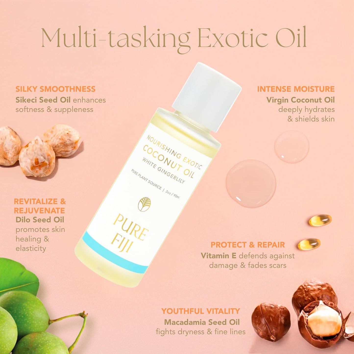 Exotic Coconut Oil - Nourishing Travel Size (3oz) | White Gingerlily Scent