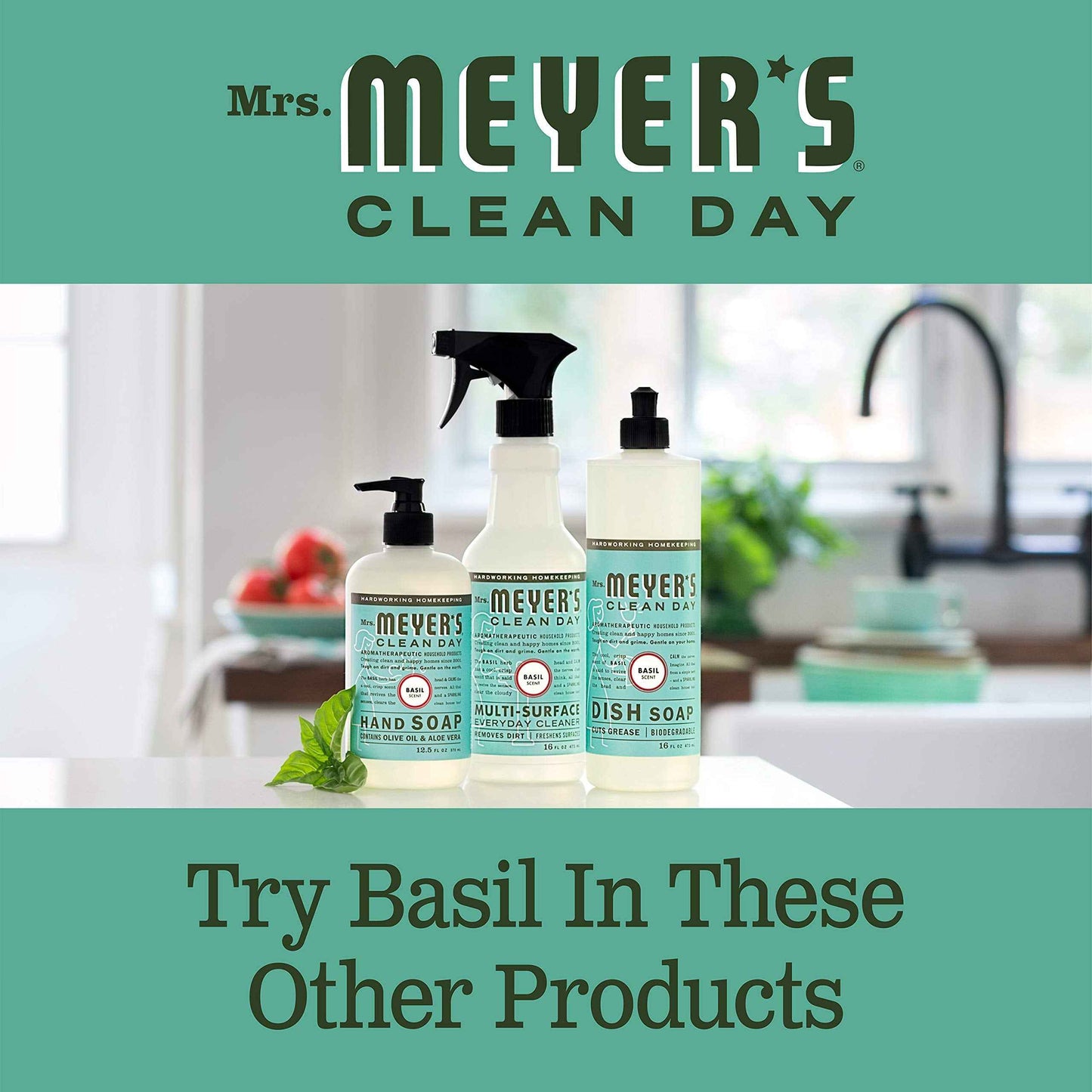 MRS. MEYER'S CLEAN DAY Hand Soap, Made with Essential Oils, Biodegradable Formula, Basil, 12.5 fl. oz (Pack of 4)