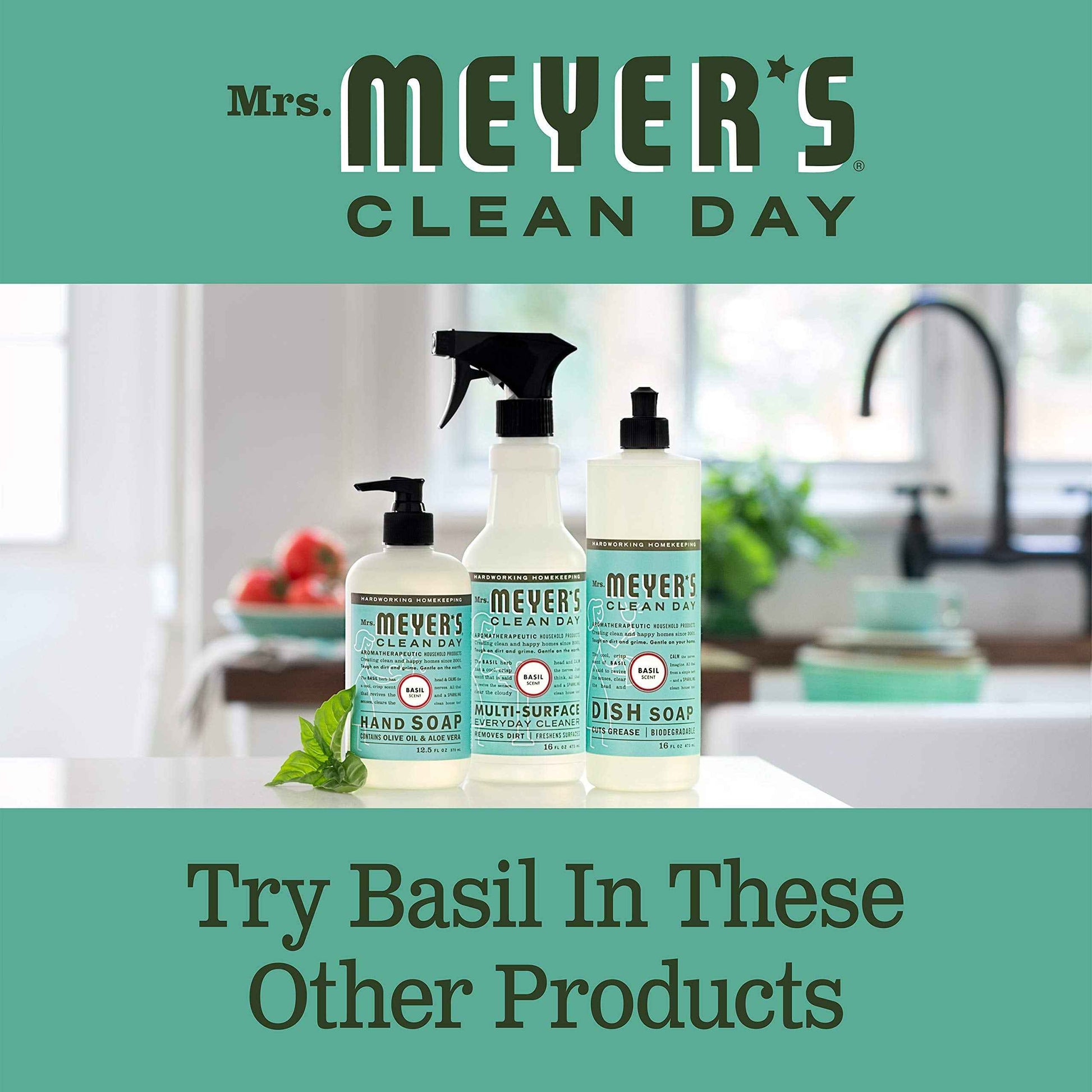 MRS. MEYER'S CLEAN DAY Hand Soap, Made with Essential Oils, Biodegradable Formula, Basil, 12.5 fl. oz (Pack of 4)