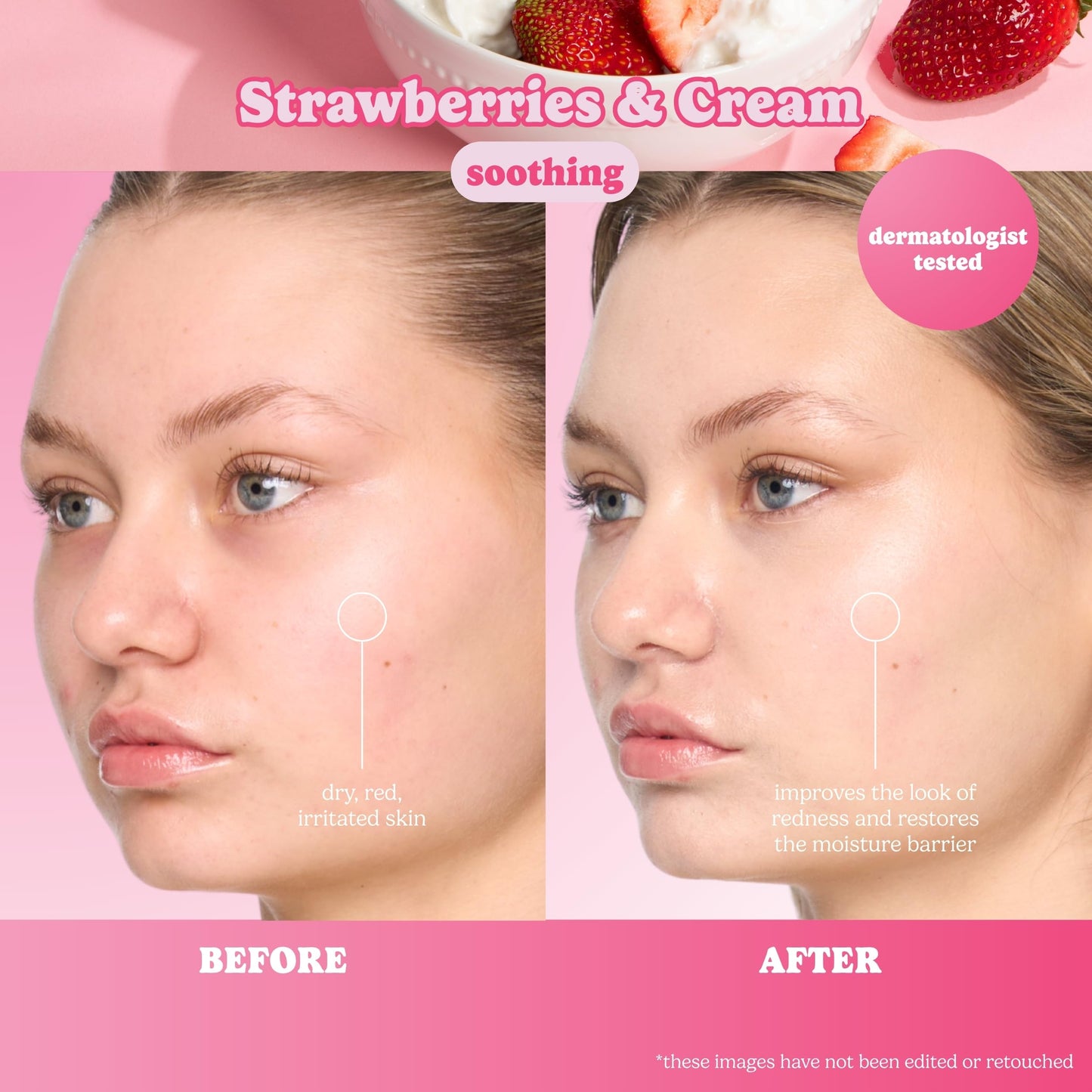 ESW Beauty Strawberries & Cream Soothing Korean Face Mask – Vitamin C, Centella & Vitamin E for Sensitive Skin, Hydration & Barrier Support – Skincare Gifts for Women