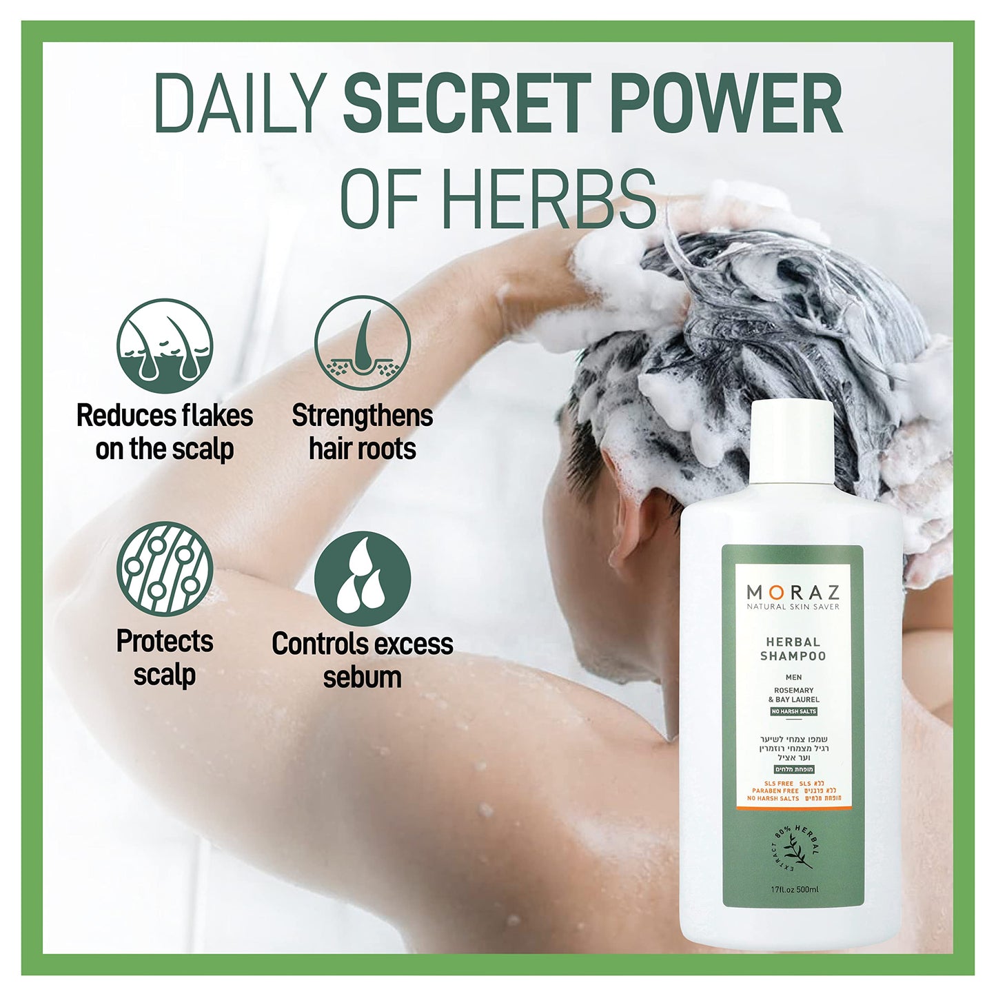 Moraz Men's Herbal Shampoo for Normal Hair - Clarifying Shampoo - Cleansing, Moisturizing Shampoo - Shampoo for Men to Strengthen Hair Roots - 17 oz