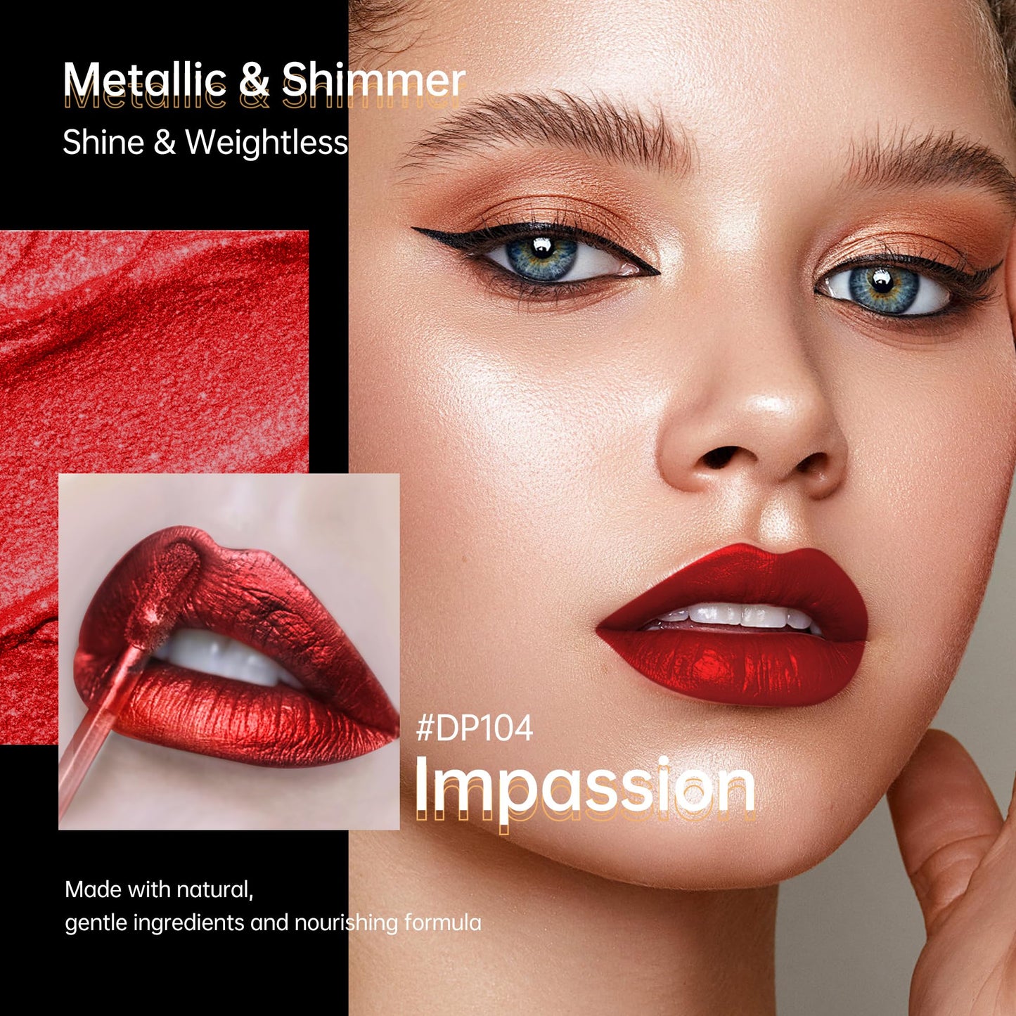 Depuplum Dark Red Lipsticks for Women Metallic Lipstick Long Lasting Shimmer Lip Gloss Metal Shine Glitter Waterproof Lipsticks Full Coverage Lip Color for Mother's Day,DP104 Impassion