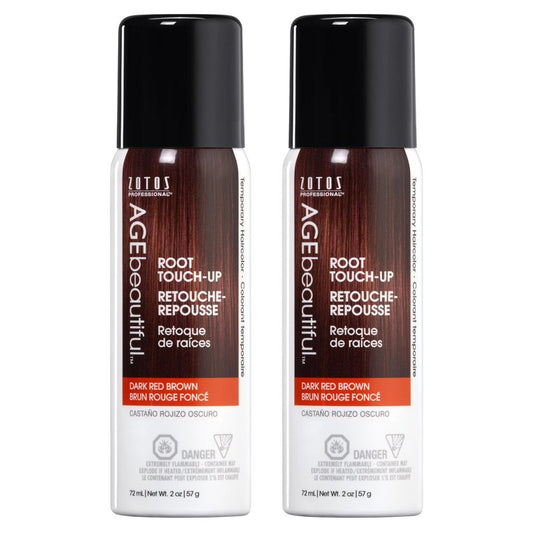 AGE beautiful Root Touch Up Hair Color Spray | Touch-Up Gray Concealer | Temporary Cover Up | Adds Volume & Covers Thinning Patches | Water, Sweat, Stain Resistant | Dark Red Brown | 2 Fl Oz