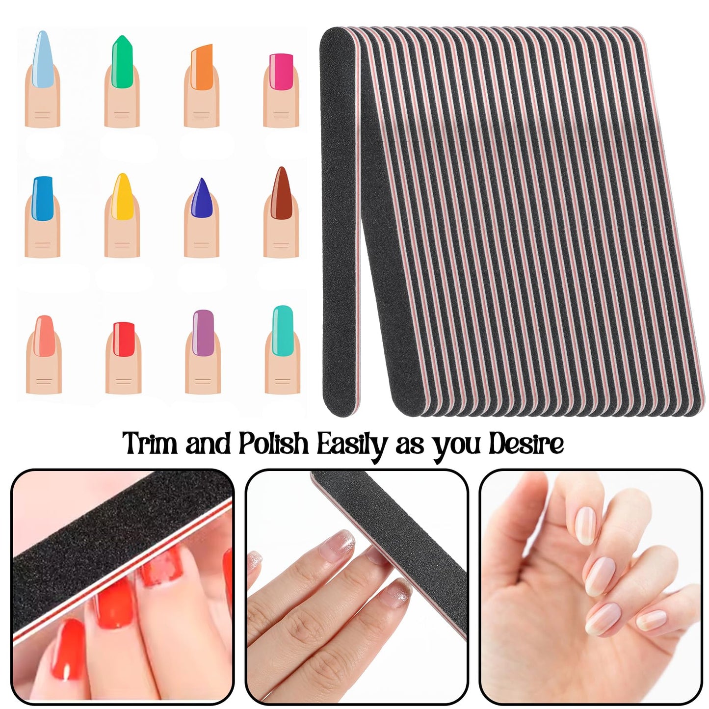 Nail Files (200 Pack), Professional Emery Board 100/180 Grit Nail File Double Sided Emory for Natural and Acrylic Nails Fingernail Files for Gel Nail Reusable Manicure Disposable Pedicure Black