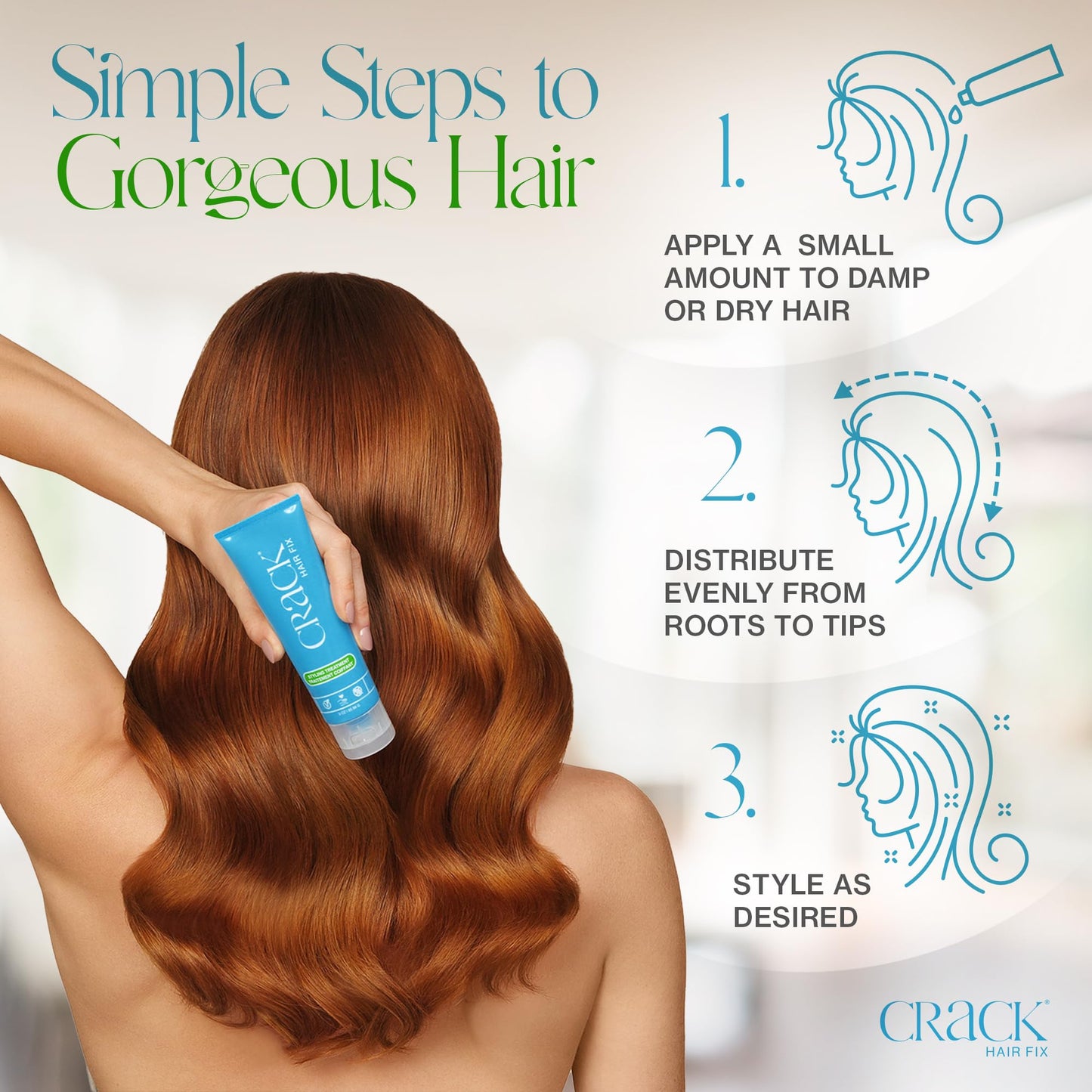 Crack Hair Fix Air Dry Cream - Multi-Tasking, Anti-Frizz, Leave-In Styling Balm with Protection from Humidity, Chlorine, Heat Treatments & Sun, (3 oz - PACK OF 3)