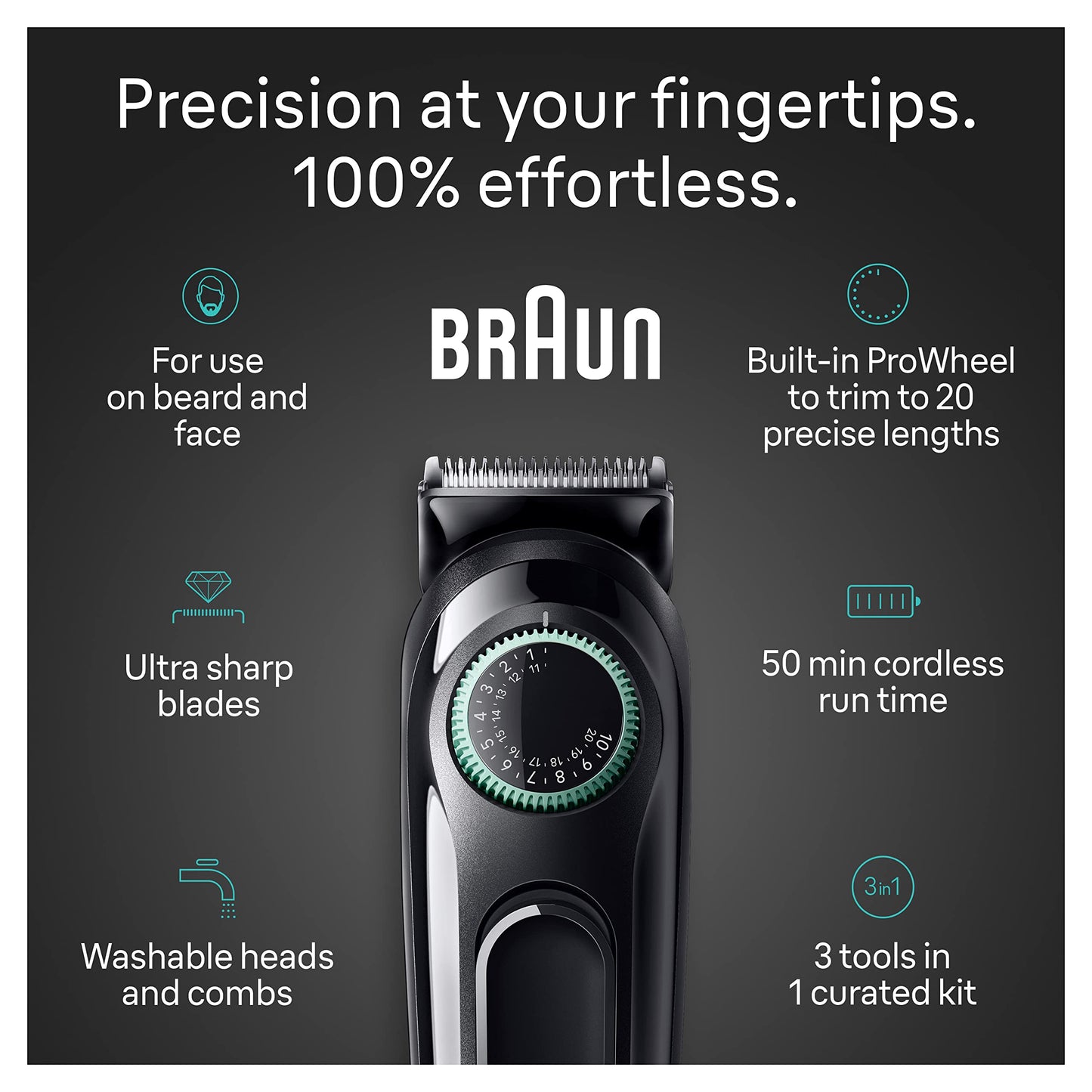 Braun All-in-One Style Kit Series 3 3430, 3-in-1 Trimmer for Men with Beard Trimmer, Ear & Nose Trimmer, Hair Clippers, Ultra-Sharp Blade, 20 Length Settings, Washable
