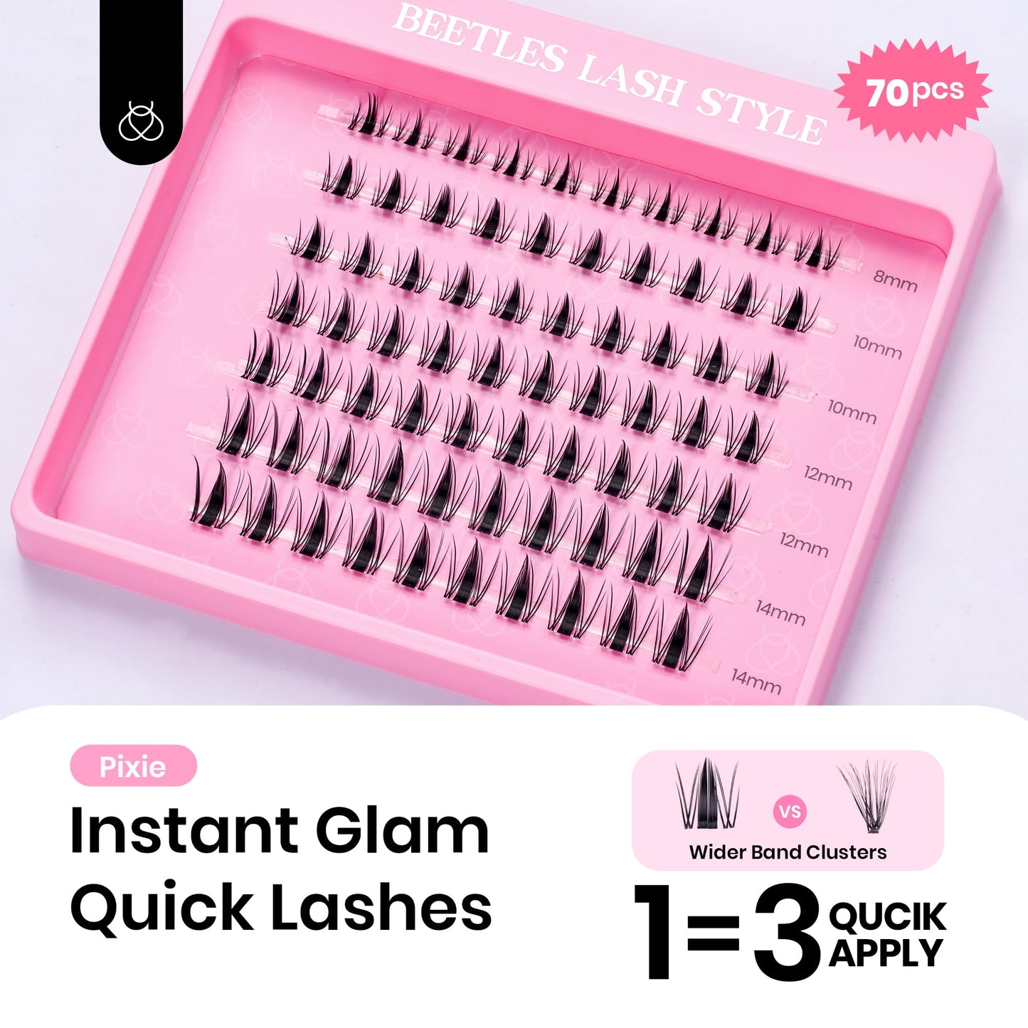 Beetles Lash Clusters Kit Dramatic Fluffy Lash Extension Kit 100 Pcs CC Curl 9-16mm False Eyelash Extension Set with 2-in-1 Bond and Seal Remover Brush Tweezers Eyelash Clusters Tempt KVT082