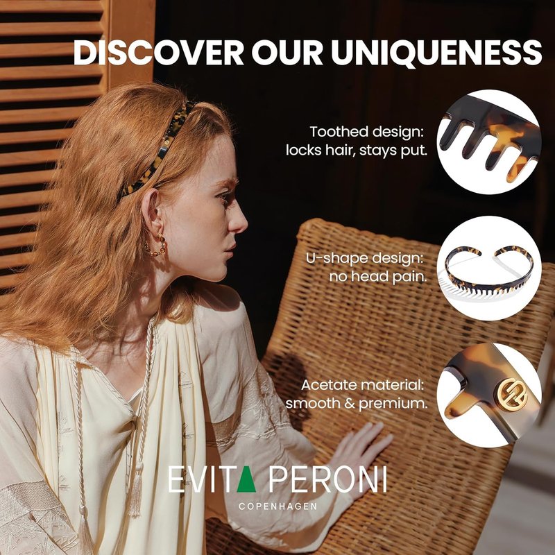 Evita Peroni Women's Non-Slip Headbands with Teeth - Comfortable Hair Comb Band for Eyewear | Amber