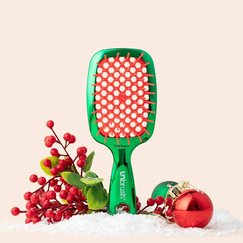 UNbrush Mini Holiday Hair Brush for Pain-Free Brushing On All Wet/Dry Hair Types — Mini UNbrush Detangling Brush with Durable Anti-Static Bristles, Lightweight & Vented — Christmas Hair Care Gifts
