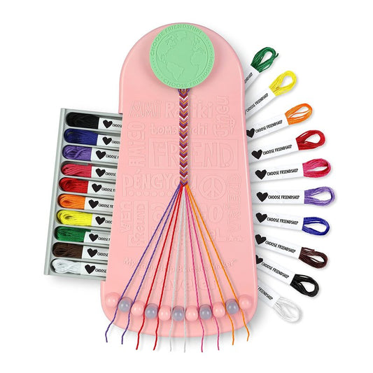 Choose Friendship Bracelet Making Kit – 20 Pre-Cut Threads, Portable Loom with Storage, Makes 8 Bracelets, Craft Gift for Kids Ages 8+, Blush Pink “Macaroon”