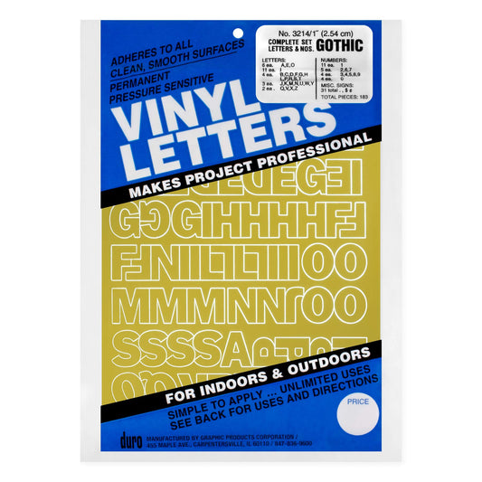 Graphic Products Duro 1-inch Gothic Vinyl Letters and Numbers Set, Gold