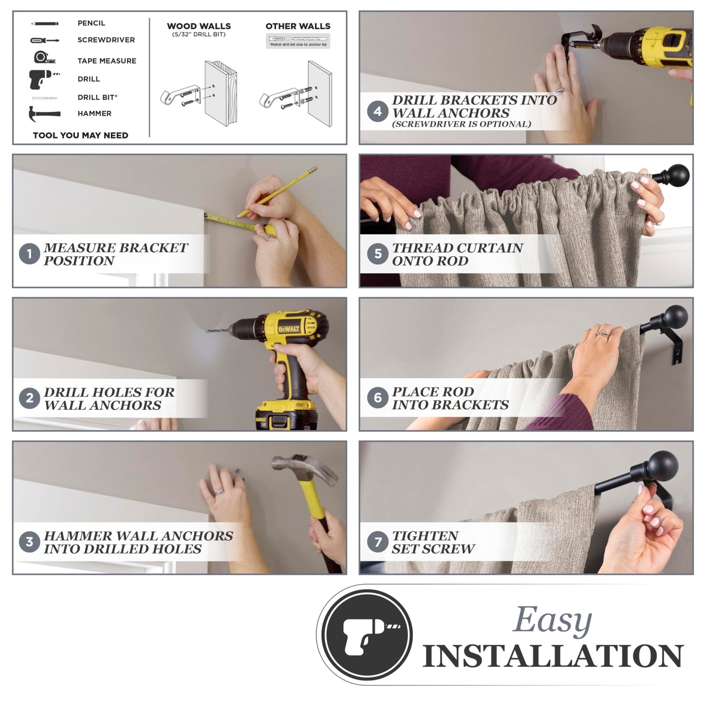 Kenney Chelsea Ball End Window Curtain Rod, Adjustable Curtain Rod for Windows 28 to 48 Inches, Extendable Curtain Rod Set, White