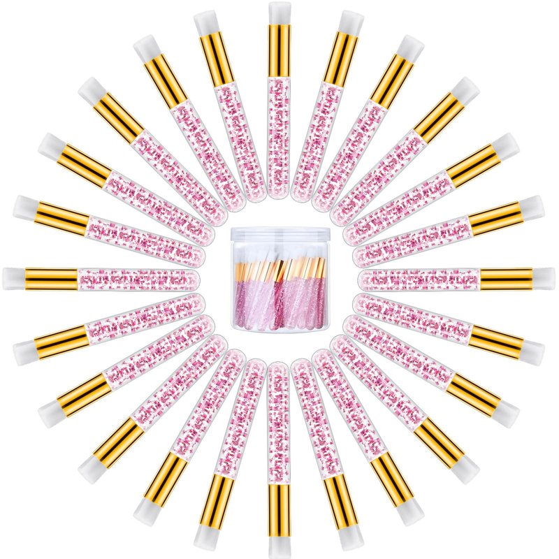 80 Pcs Lash Shampoo Brushes with Container Pink Eyelash Cleaning Bulk Glitter Eyelash Extension Cleansing Crystal Facial Cosmetic Lash Shampoo Brushes Blackhead Removing