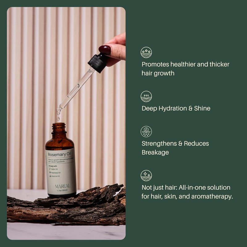 Pure Rosemary Oil for Hair Growth - Natural Hair Thickening & Regrowth Treatment | Infused with Castor & Coconut Oil | 1.7 fl oz