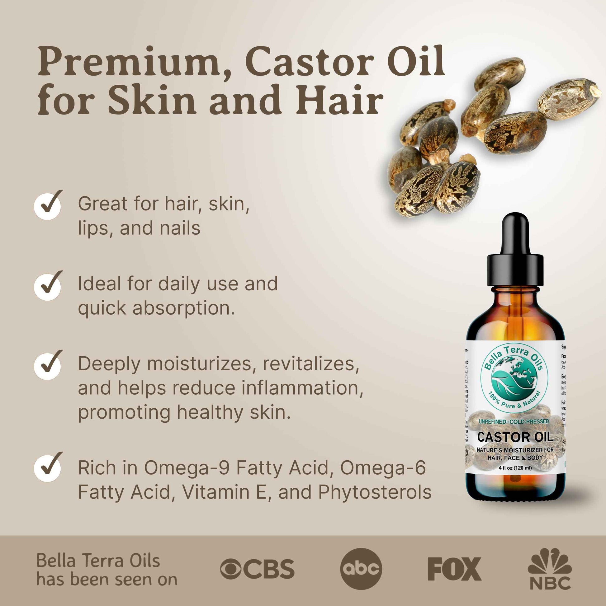 Bella Terra Oils - Organic Castor Oil 16 oz - A Nutrient-Dense Experience, Packed with Minerals & Omega-9 Fatty Acids, Elevate Your Beauty Regimen