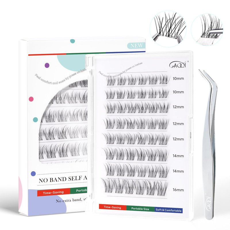 GAQQI Self Adhesive Eyelashes Clusters, No Glue Lash Clusters 10-16mm Wispy & Natural Cluster Lashes, No Band Press On Lashes, More Comfortable & Stronger Hold (Lace）