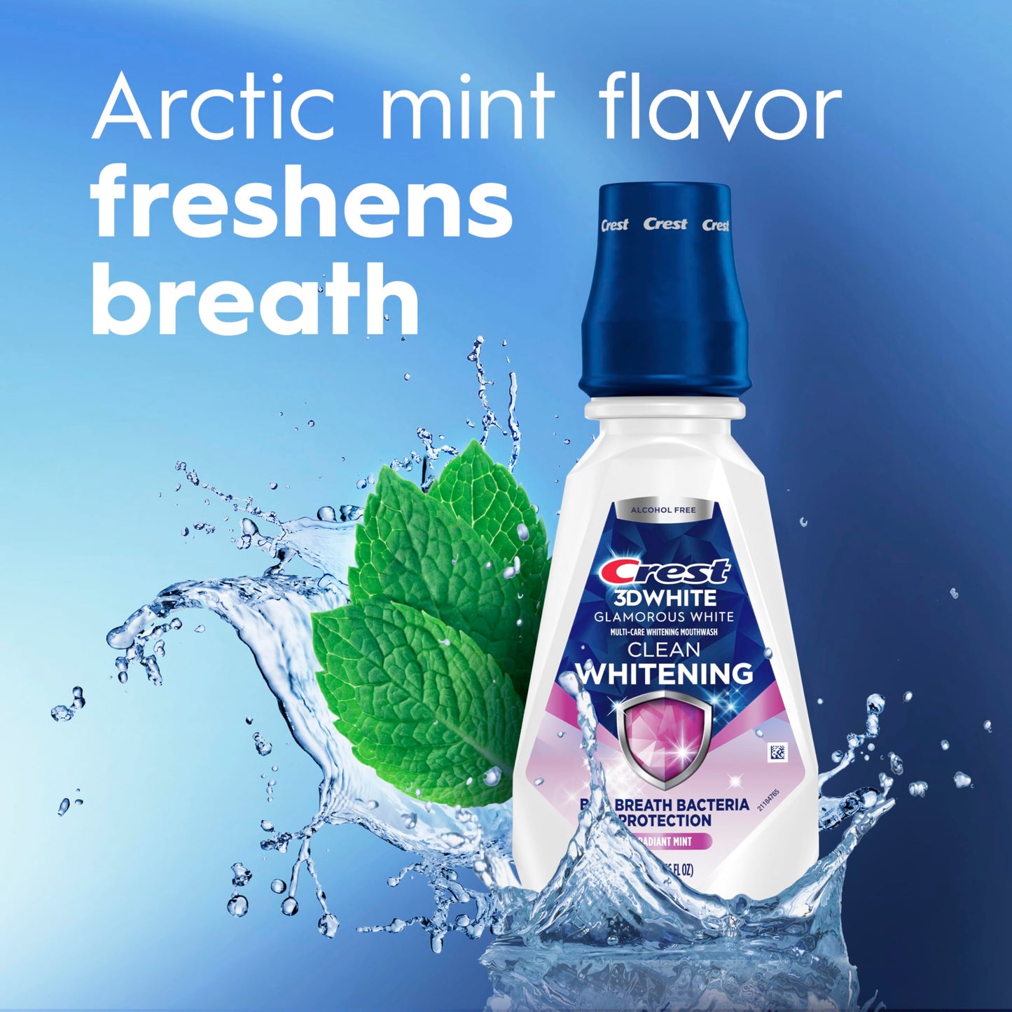 Crest 3D White Glamorous White Alcohol Free Multi-Care Whitening Mouthwash, Hydrogen Peroxide Mouthwash, Arctic Mint, 16 fl oz (473 mL) - Pack of 4, Crest Mouthwash