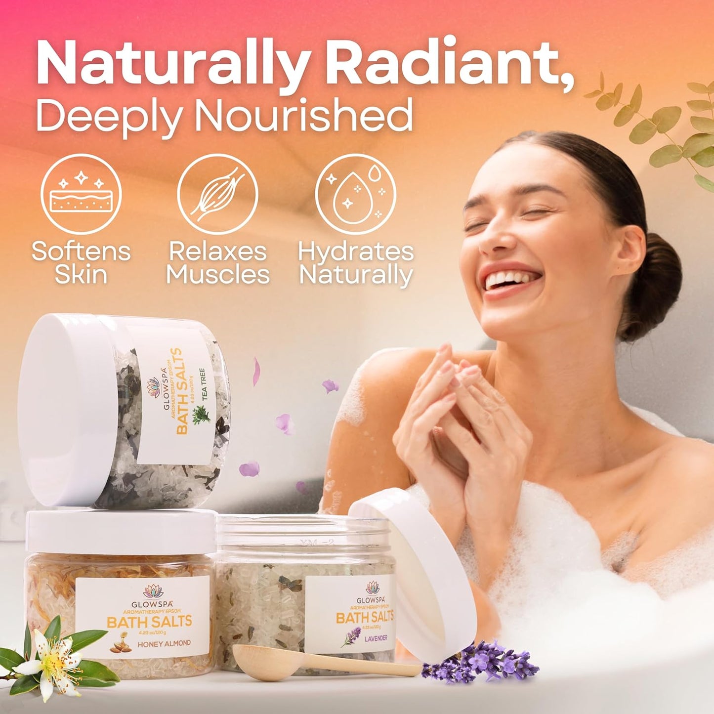 Epsom Salt Bath Soak Gift Set - 6 Relaxing Scented Bath Salts | Lavender, Rose, Chamomile, Eucalyptus, Coconut, Orange