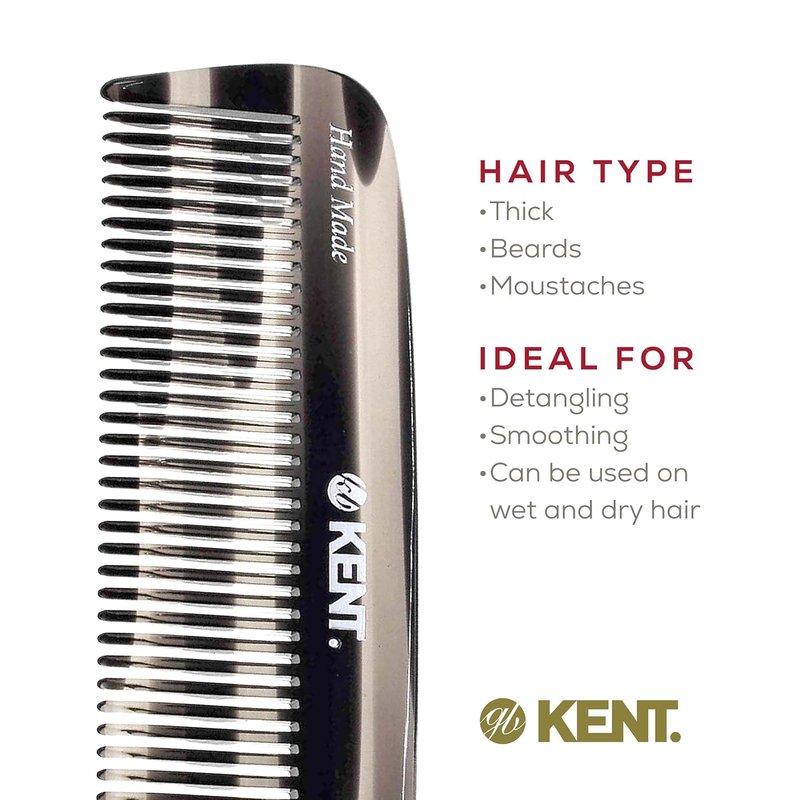 Kent 12T Wide Tooth Detangling Comb - Handmade Comb for Thick, Curly Hair | Large Tooth Grooming Tool