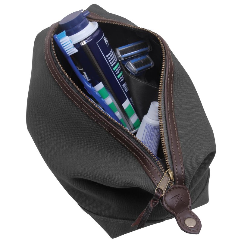 Rothco Canvas & Leather Travel Kit – Compact Vintage Toiletry Bag Dopp Kit Pouch