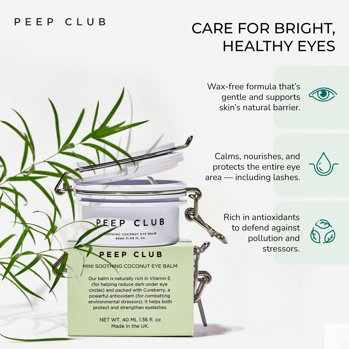 Peep Club Soothing Coconut Eye Balm – Optometrist Formulated, Tea Tree Oil Free, Eye Makeup Remover, Nourishing Eye Cream, Sensitive Skin, Coconut Oil, Chamomile, Cureberry, Strengthens Lashes, 1.4oz