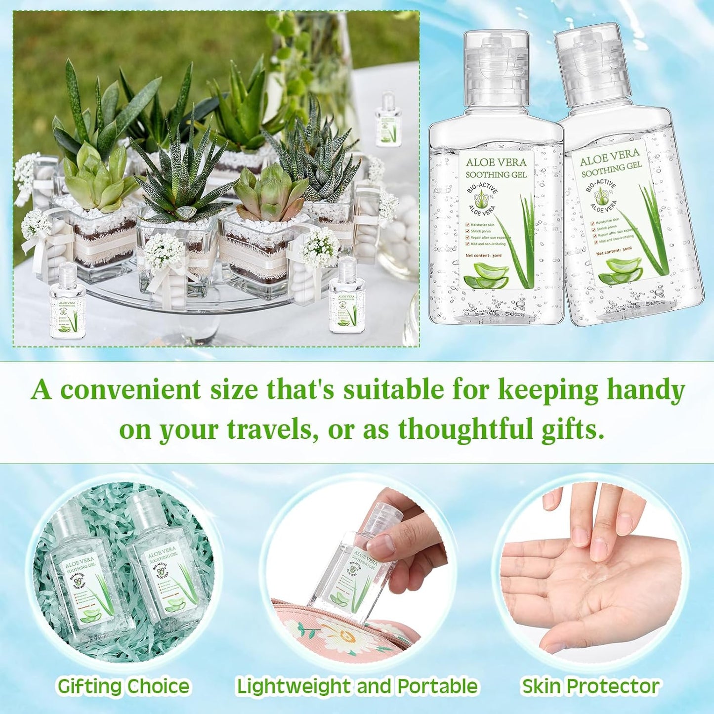 Aloe Vera Gel 24 Pcs Mini Travel Size - 1oz Soothing Moisture for Face & Body | Sunburn Relief & Skin Care