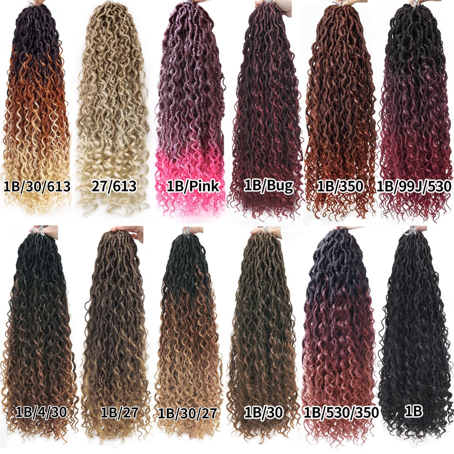 8Packs Goddess Locs Crochet Hair 18Inch Crochet Locs,Boho Faux Locs With Curly Ends River Hippie Locs Bohemian Locs Crochet Braids(1B/4/30, 18inch(Pack of 8))