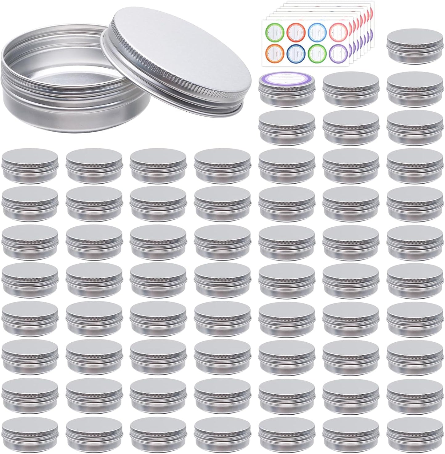 64-Pack 2oz Aluminum Tin Jars - Metal Round Tins with Screw Lid for Lotions, Balms & Spices