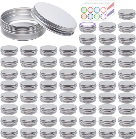 64-Pack 2oz Aluminum Tin Jars - Metal Round Tins with Screw Lid for Lotions, Balms & Spices