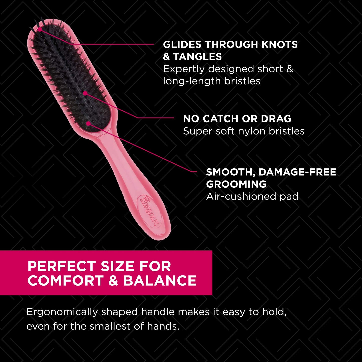 Denman Tangle Tamer Ultra (Pink) Detangling Paddle Brush For Curly Hair And Black Natural Hair - use with both Wet & Dry Hair, D90L