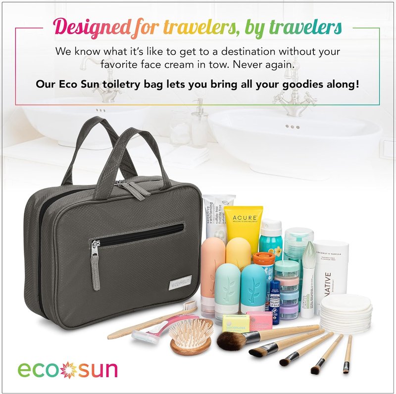 Eco Sun Hanging Travel Toiletry Bag - Water-Resistant Organizer for Bathroom Accessories | Grey