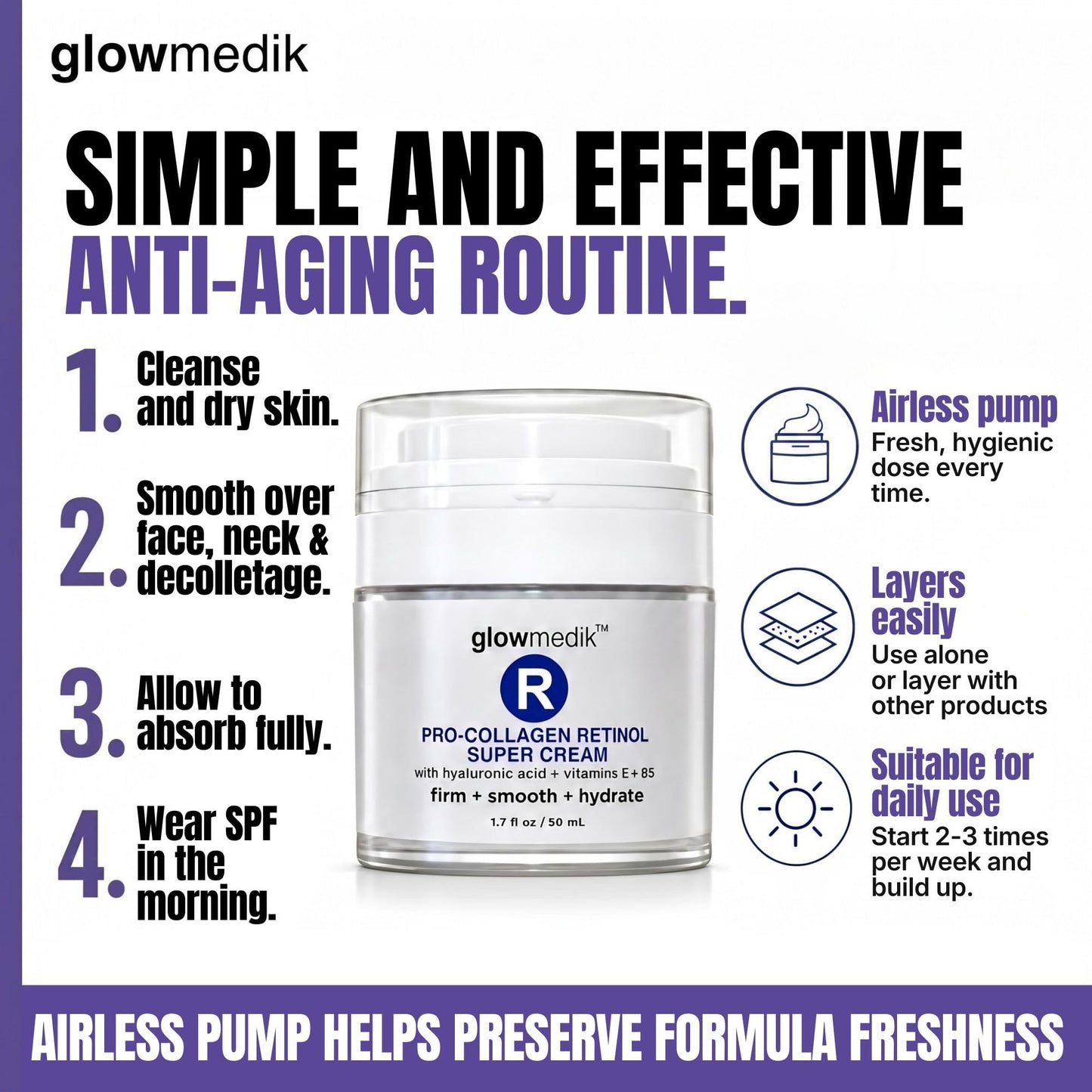 Glowmedik Pro-Collagen Retinol Cream for Face - Anti-Aging Face Moisturizer