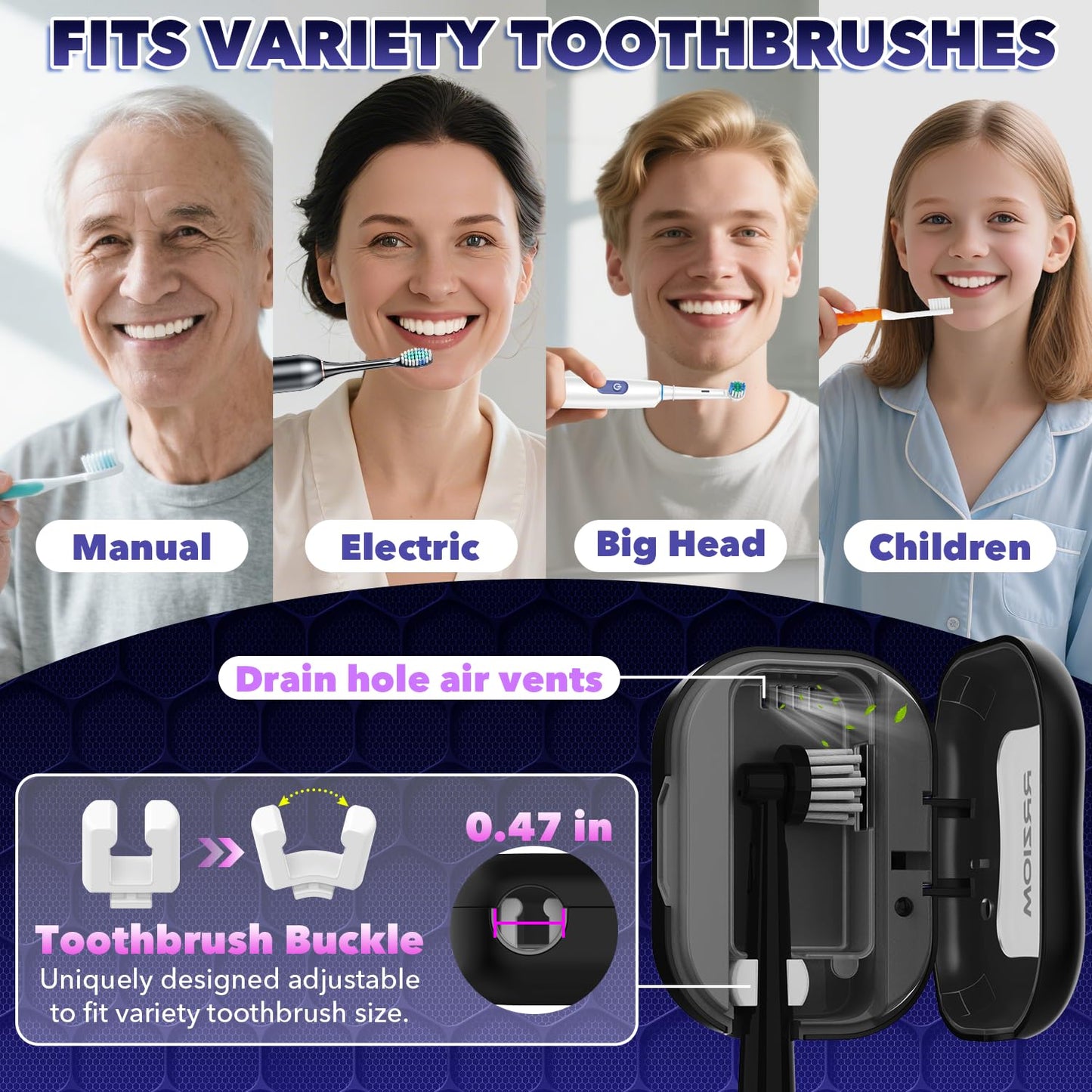 Toothbrush Case - Rechargeable Travel Holder for All Toothbrushes | Blue & Black