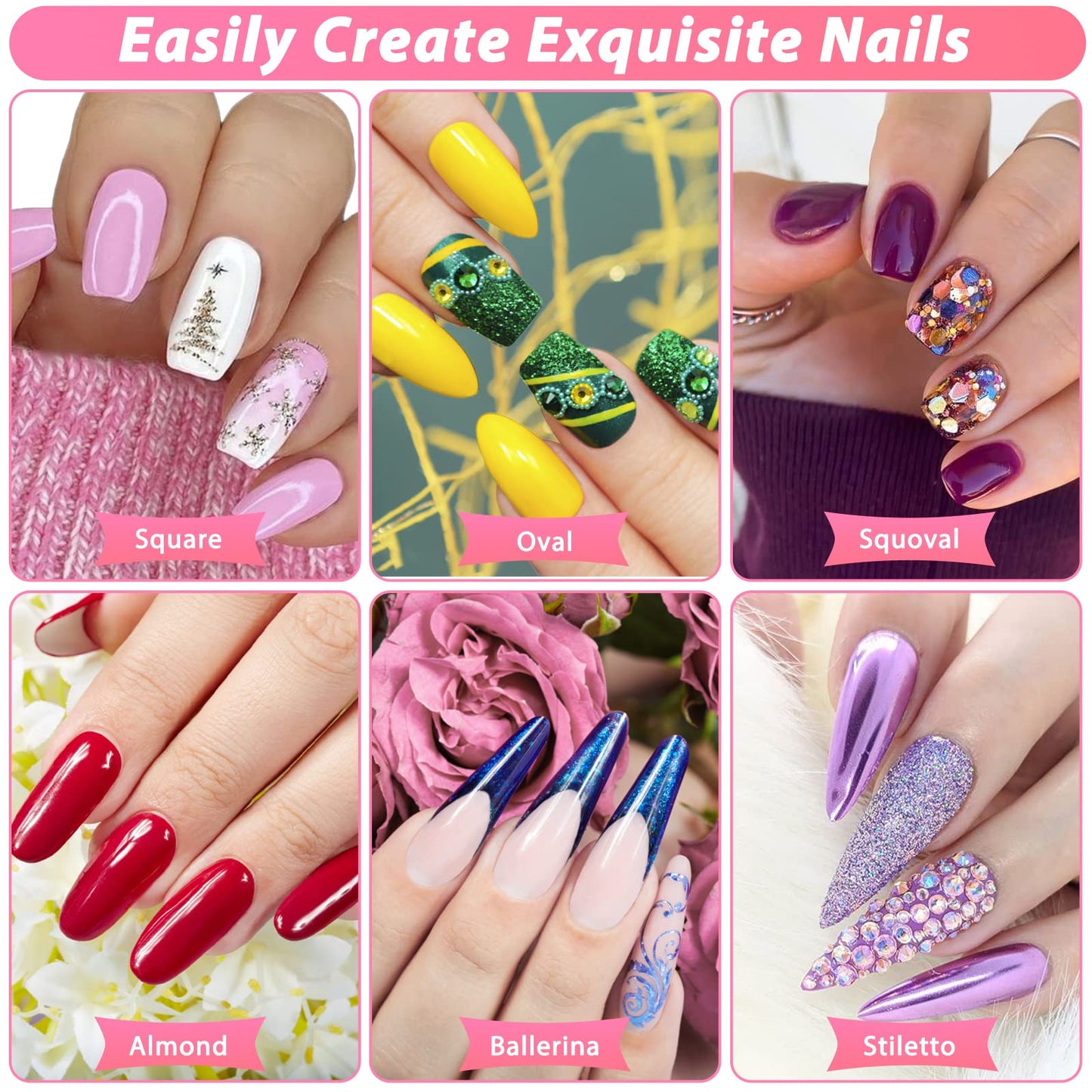 600PCS Clear Coffin Nail Tips Set Qinzave Clear Acrylic Nail Tips with Nail Glue Coffin Nails Full Cover with Nail Display Stand, Cuticle Nail Pusher Remover, Nail Files Buffer
