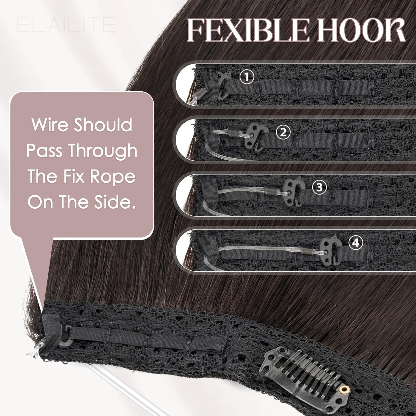 Elailite Halo Hair Extensions Real Human Hair for Women Natural Black Clip in Remy Hairpiece with Adjustable Invisible Wire 12 Inch 55G